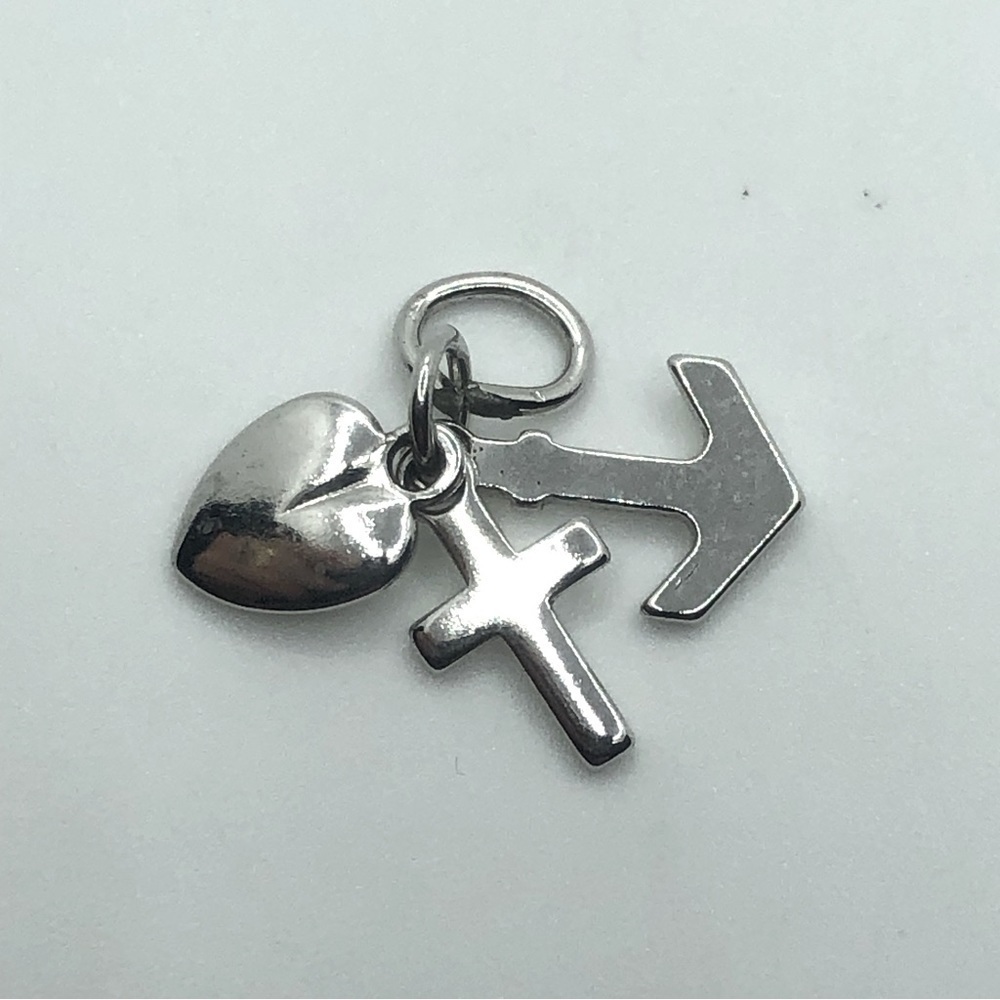 VTG Sterling Silver Faith Hope Charity Cross Heart Anchor Charm .6”